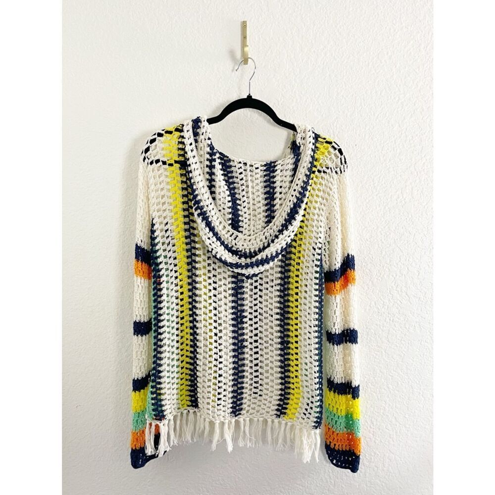 Anna Kosturova 'Baja' striped crochet knit hoodie with fringe hem - Picture 5 of 10